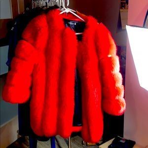Faux fur red coat